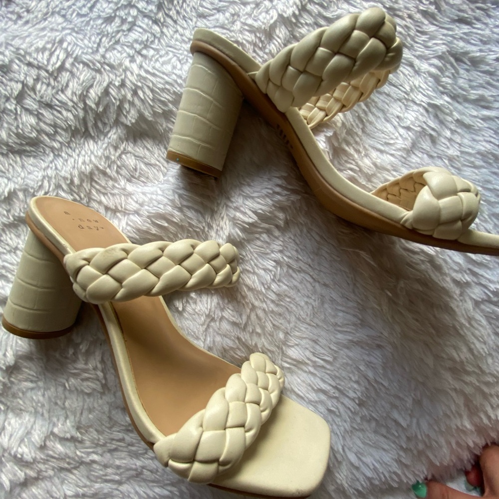 A new day Braided Cream Block Heel Sandals